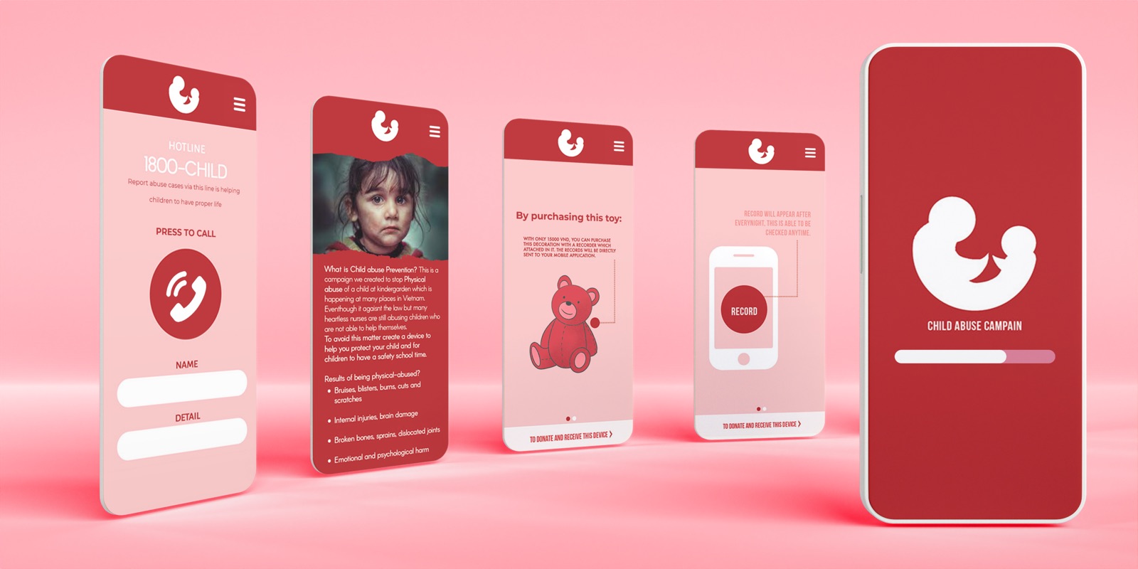 Child abuse campaign app screens