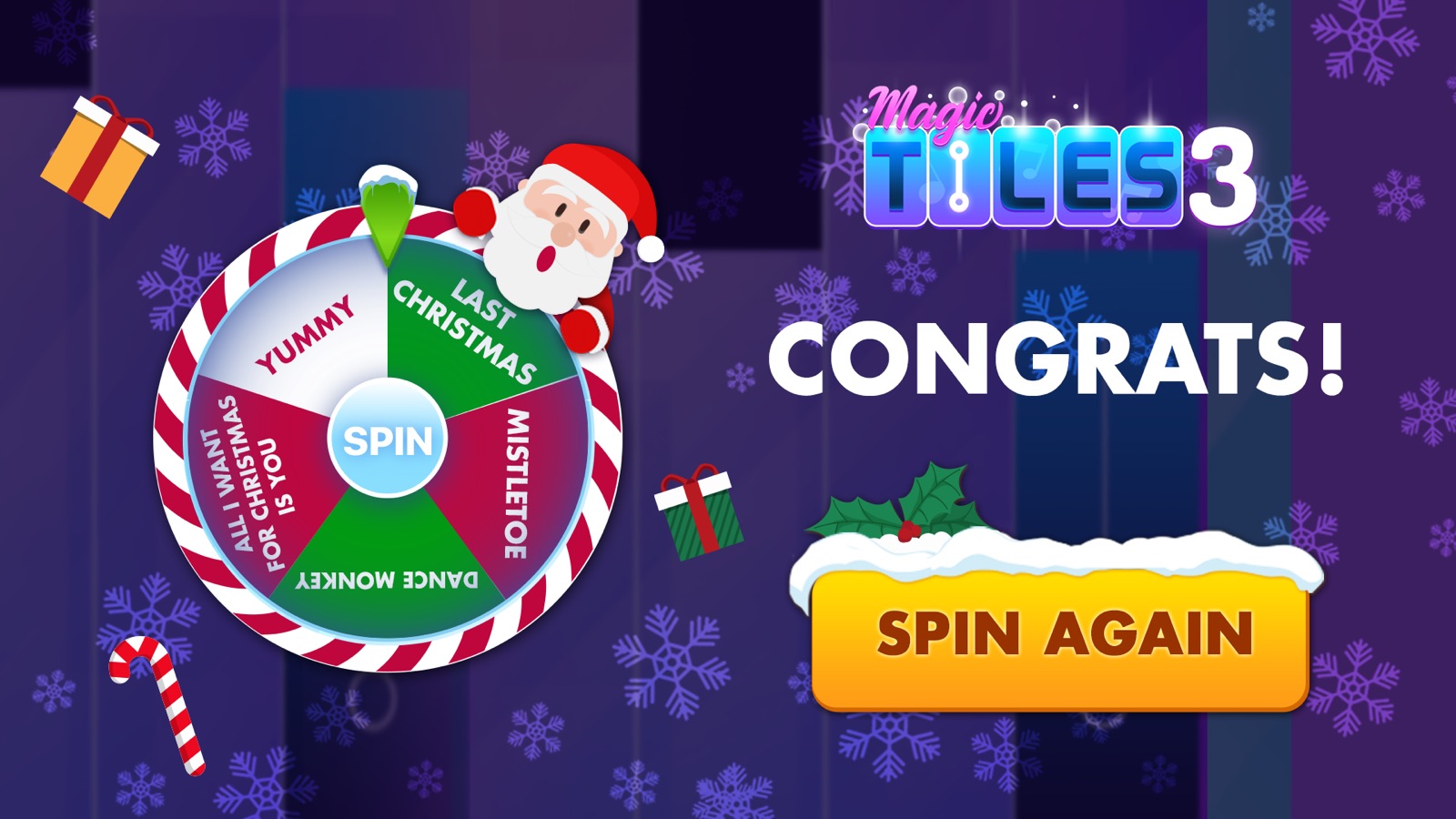 Magic Tiles 3 playable ad, Christmas wheel of songs